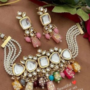 Uncut Kundan Chokar Set Multi Colour